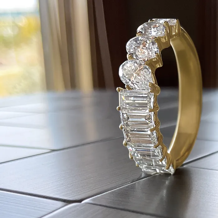 Rings Elisa Ilana 14k YG 1183 CT Baguette Dia 1244 CT Dia Pear Ring
