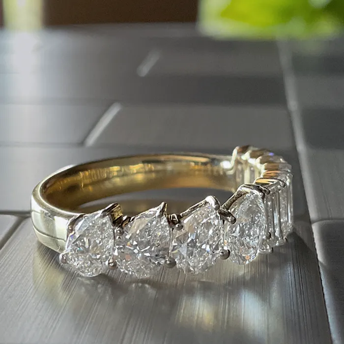 Rings Elisa Ilana 14k YG 1183 CT Baguette Dia 1244 CT Dia Pear Ring