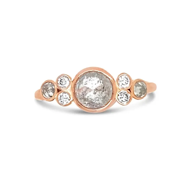Rings Emily Amey Jewelry Salt and Pepper Diamond ring with diamond clusters in 14k Rosegold Rings Emily Amey Jewelry Salt and Pepper Diamond ring with diamond clusters in 14k Rosegold