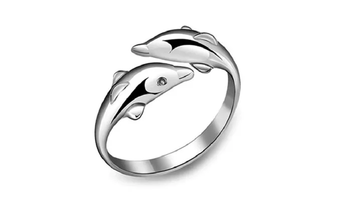 Rings sparklingselections Double Dolphin Silver Plated Adjustable Ring
