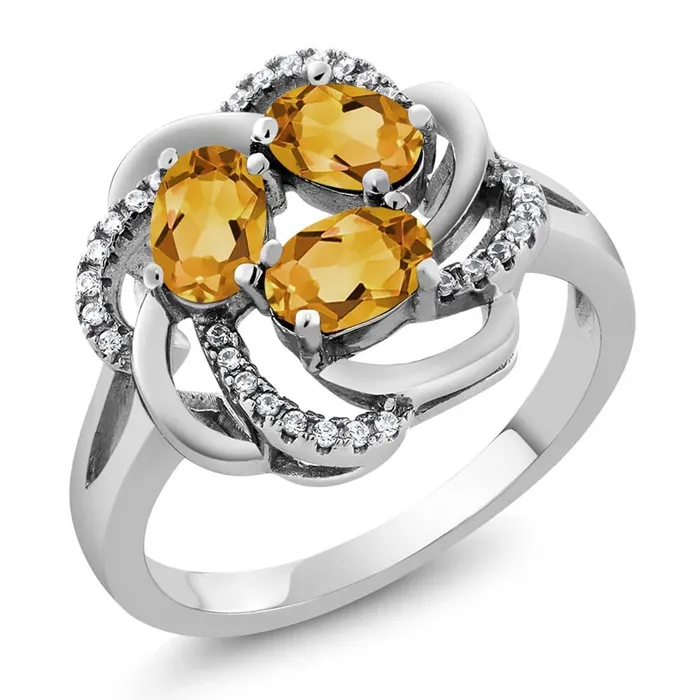 Rings sparklingselections Gem Stone Sterling Silver Flower Blossom Ring