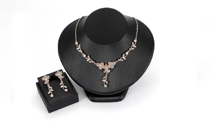 Simple Branch Flower Alloy Earrings Necklace Set sparklingselections Earrings