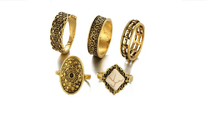 sparklingselections 5pcs Bohemia Style Gold Color Plated Finger Ring Rings sparklingselections 5pcs Bohemia Style Gold Color Plated Finger Ring Rings