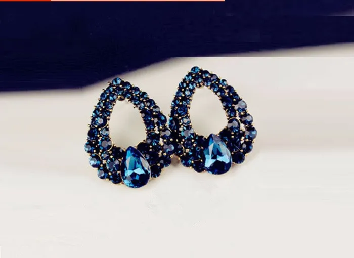 sparklingselections Earrings Simulated Sapphire Blue Crystal Oval Stud Earrings