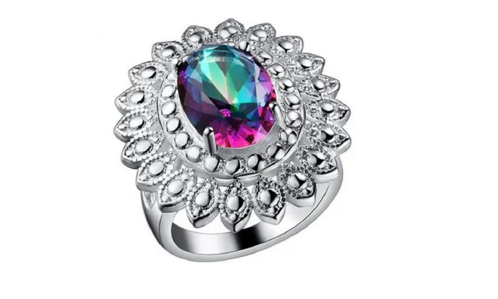 Trendy Fashion Silver Plated Colorful Crystal Flower Ring 678 sparklingselections Rings Trendy Fashion Silver Plated Colorful Crystal Flower Ring 678 sparklingselections Rings