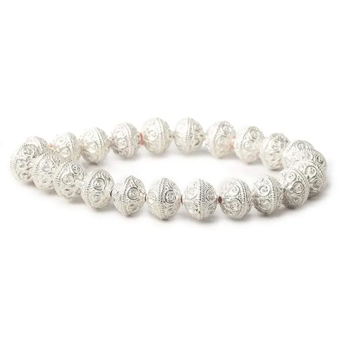 10mm Sterling Silver plated Copper Moroccan Roval Bead 8 inch 22 beads Beadsofcambaycom Rings