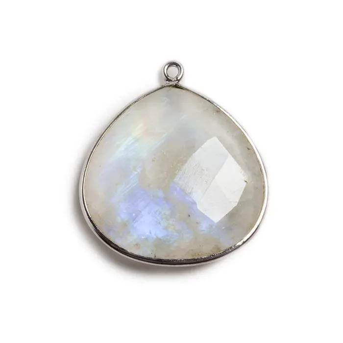 26x26mm Silver Bezeled Rainbow Moonstone Heart Focal Pendant 1 pc Beadsofcambaycom Necklaces