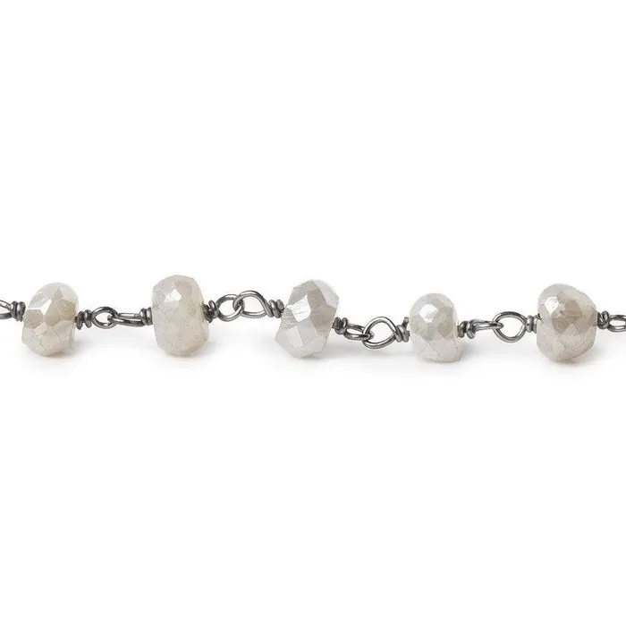 56mm Silver Mystic White Moonstone faceted rondelle Black Gold 925 Silver Chain by the foot 35 beads Beadsofcambaycom Rings