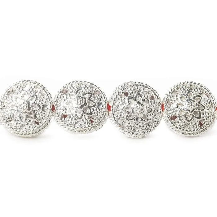 Beadsofcambaycom 13x7mm Sterling Silver Plated Copper Bead Floral Disc 8 inch 16 pcs Rings