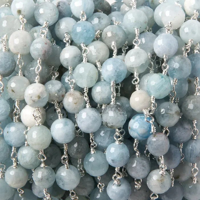Beadsofcambaycom 67mm Milky Aquamarine faceted round Silver plated Chain by the foot 25 pcs Rings Beadsofcambaycom 67mm Milky Aquamarine faceted round Silver plated Chain by the foot 25 pcs Rings