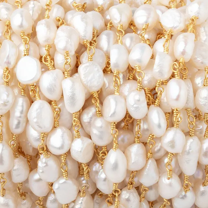 Beadsofcambaycom Earrings 7x68x6mm White Baroque Pearls on Gold Plated Chain
