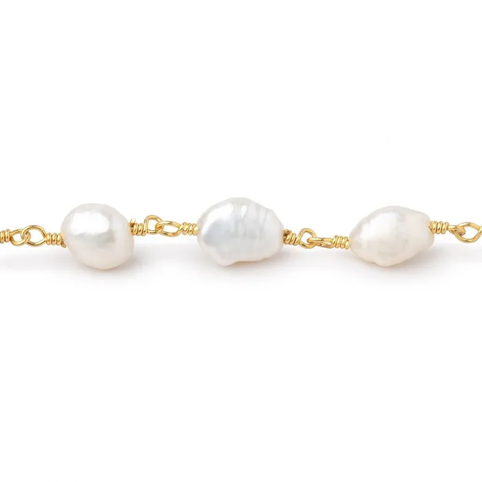 Beadsofcambaycom Earrings 7x68x6mm White Baroque Pearls on Gold Plated Chain Beadsofcambaycom Earrings 7x68x6mm White Baroque Pearls on Gold Plated Chain