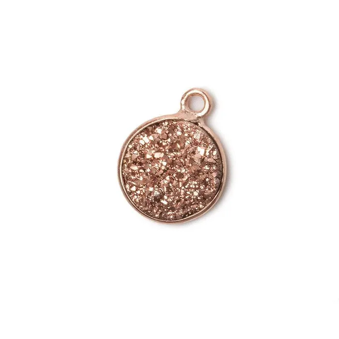 Beadsofcambaycom Necklaces 11mm Rose Gold Bezel Metallic Rose Drusy Coin Pendant 1 piece