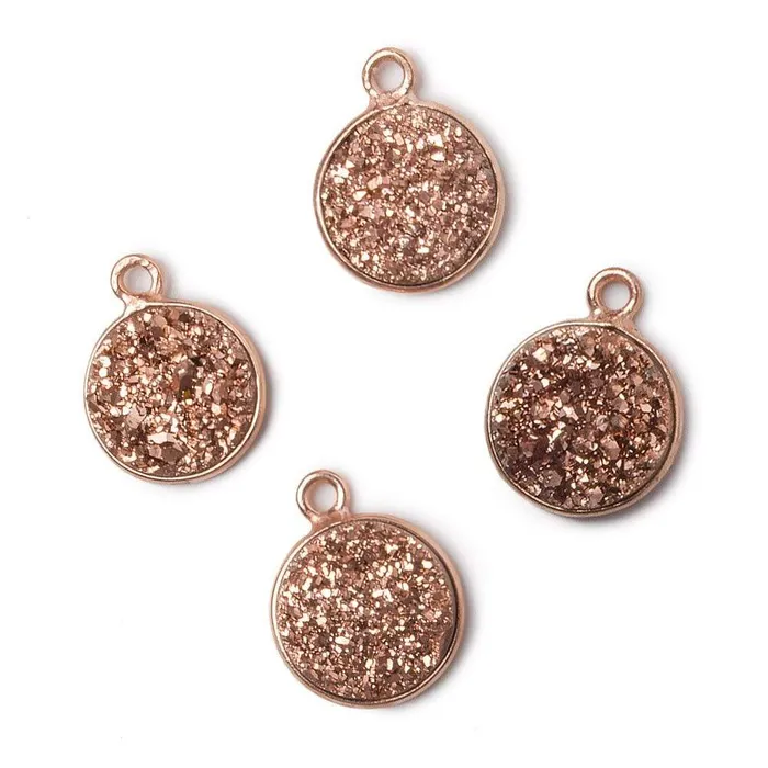 Beadsofcambaycom Necklaces 11mm Rose Gold Bezel Metallic Rose Drusy Coin Pendant 1 piece Beadsofcambaycom Necklaces 11mm Rose Gold Bezel Metallic Rose Drusy Coin Pendant 1 piece