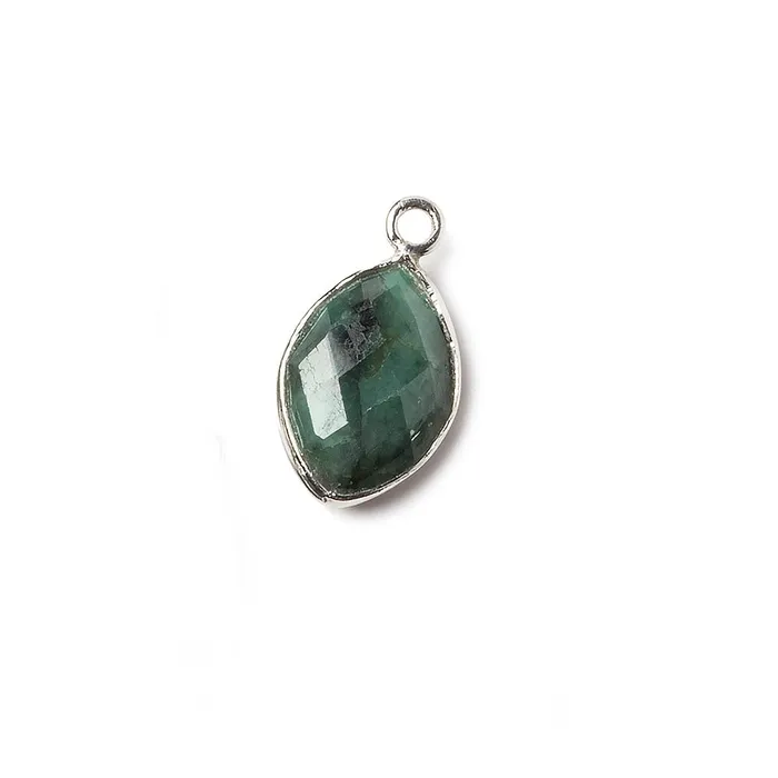 Beadsofcambaycom Necklaces 13x9mm Sterling Silver Bezel Emerald faceted marquise Petite Pendant 1 piece