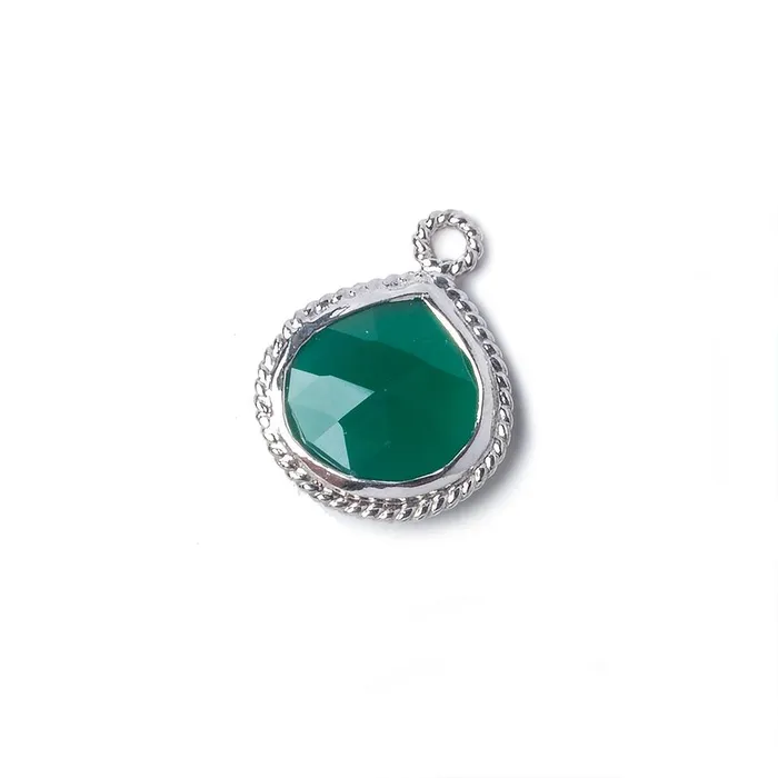Beadsofcambaycom Necklaces 14x14mm Silver Rope Bezel Green Onyx faceted heart Pendant 1 piece