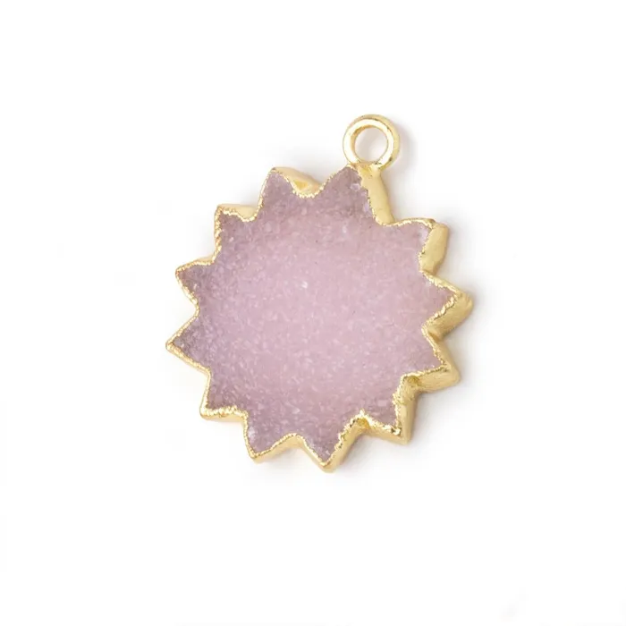Beadsofcambaycom Necklaces 1719mm Gold Leafed Pink Drusy Star Burst Pendant 1 focal piece