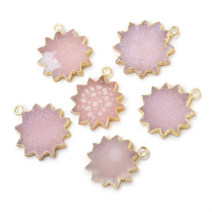 Beadsofcambaycom Necklaces 1719mm Gold Leafed Pink Drusy Star Burst Pendant 1 focal piece Beadsofcambaycom Necklaces 1719mm Gold Leafed Pink Drusy Star Burst Pendant 1 focal piece