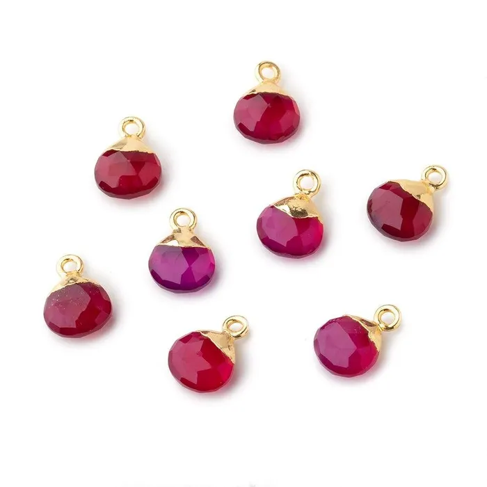 Beadsofcambaycom Necklaces 8mm Gold Leafed Berry Pink Chalcedony faceted heart 1 focal bead