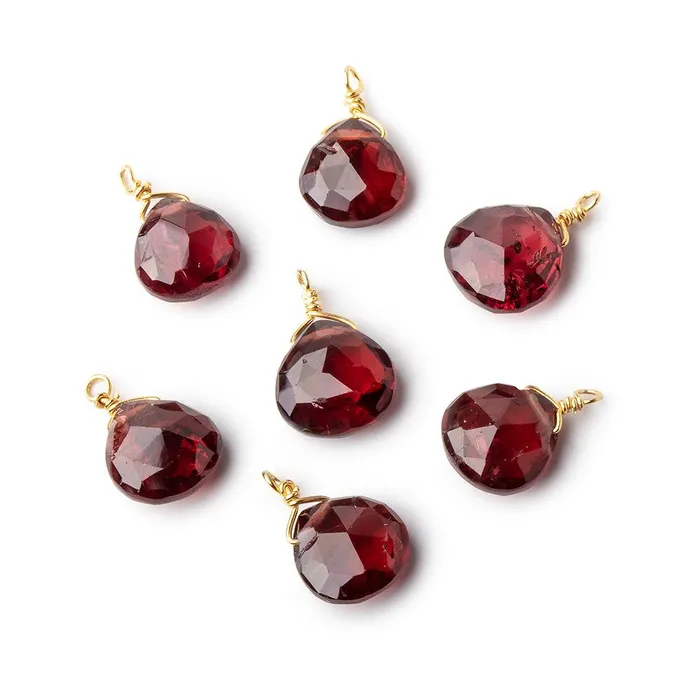 Beadsofcambaycom Necklaces 8mm Vermeil Wire Wrapped Garnet Faceted Heart 1 Focal Pendant