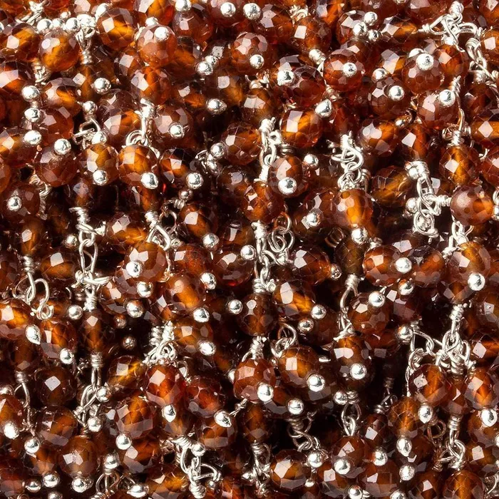 Beadsofcambaycom Rings 35mm Hessonite Garnet microfaceted round Silver Dangling Chain by the foot Beadsofcambaycom Rings 35mm Hessonite Garnet microfaceted round Silver Dangling Chain by the foot