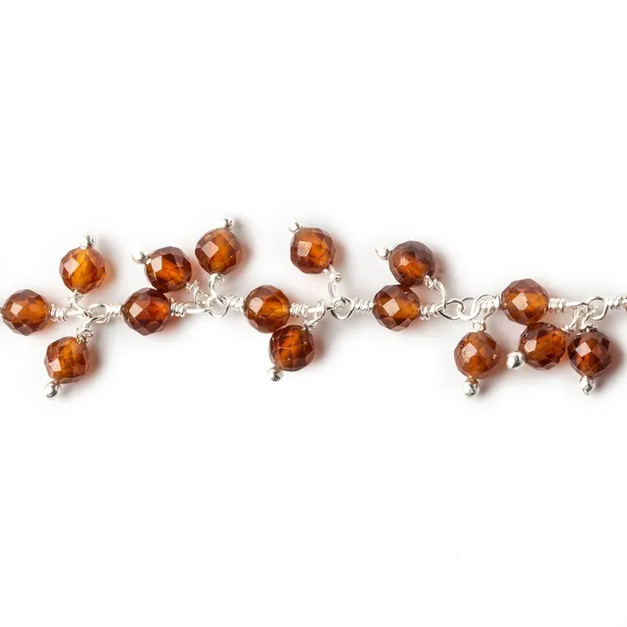 Beadsofcambaycom Rings 35mm Hessonite Garnet microfaceted round Silver Dangling Chain by the foot
