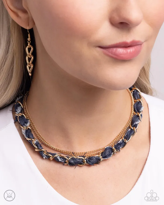 Denim Danger Gold Necklace Jewelry by Bretta Paparazzi Accessories Necklaces