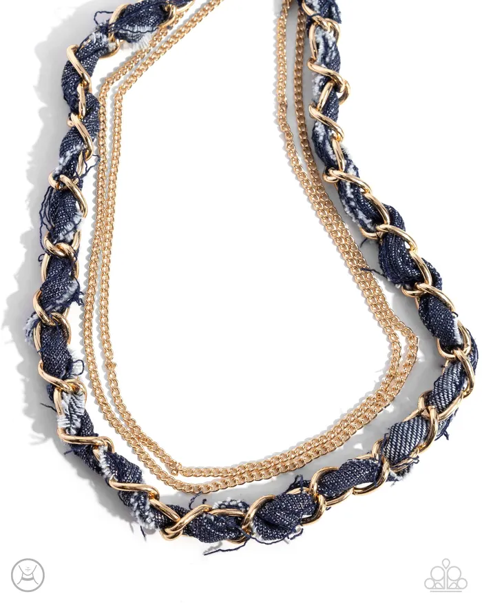 Denim Danger Gold Necklace Jewelry by Bretta Paparazzi Accessories Necklaces
