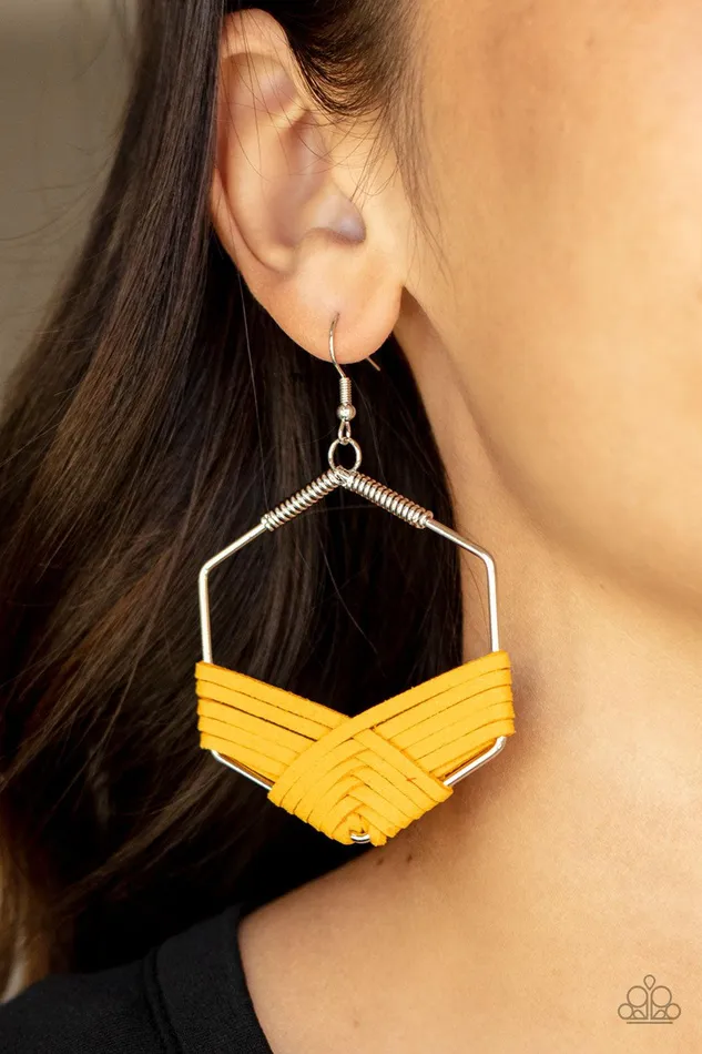 Earrings Suede Solstice Yellow Earrings Jewelry by Bretta Paparazzi Accessories