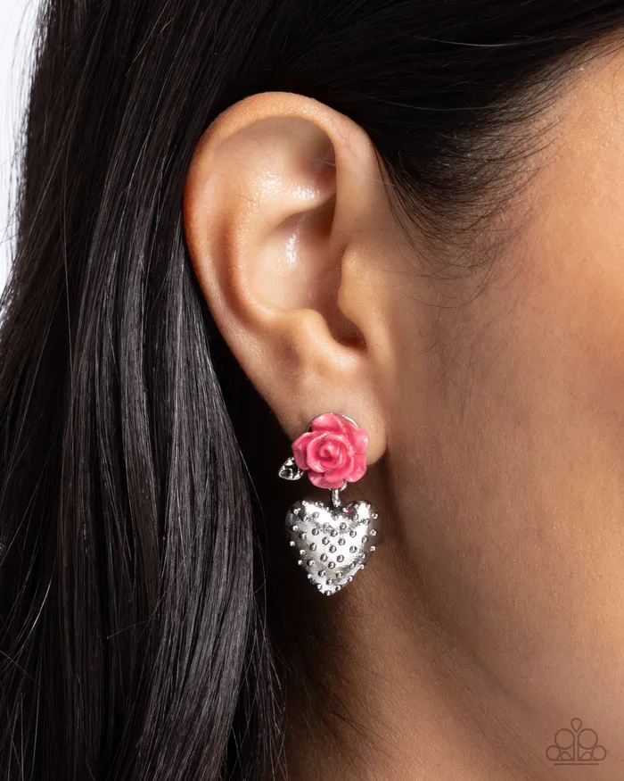 Girly Grade Pink Heart Earrings Jewelry by Bretta Paparazzi Accessories Earrings