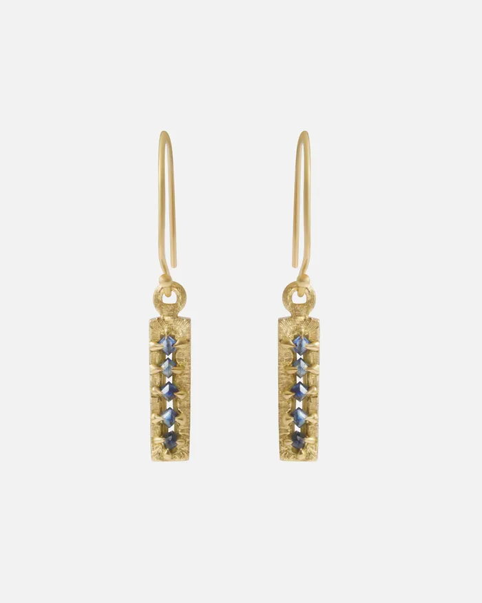 Hiroyo Earrings Silk Small Pyramid Blue Sapphire Earrings