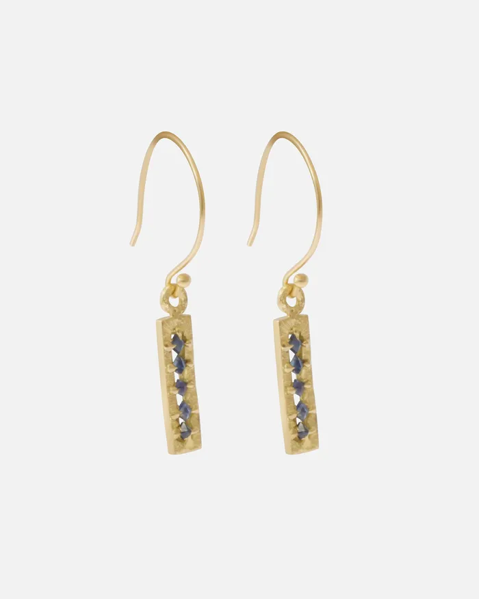 Hiroyo Earrings Silk Small Pyramid Blue Sapphire Earrings
