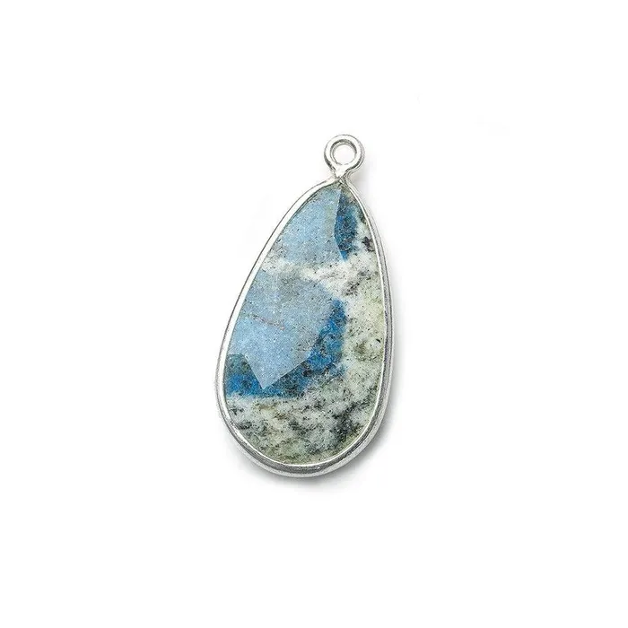 Necklaces 27x13mm 925 Silver Bezel K2 Granite Azurite faceted Pear Pendant 1 piece Beadsofcambaycom
