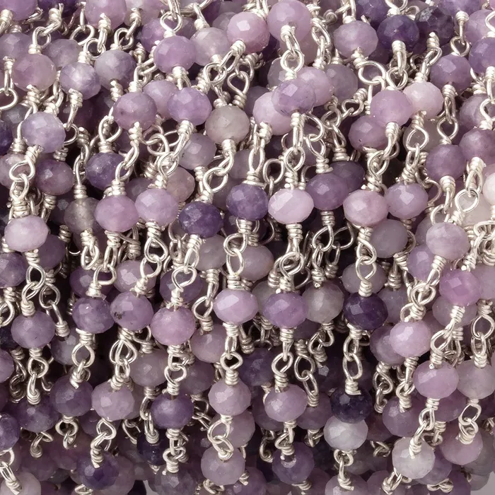 Necklaces Beadsofcambaycom 4mm Sugilite Micro Faceted Rondelles on Silver Plated Chain