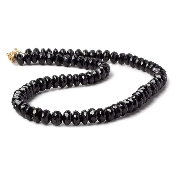 Necklaces Beadsofcambaycom 758mm Black Spinel faceted rondelle Necklace with 14kt Gold Clasp 16 inch AA