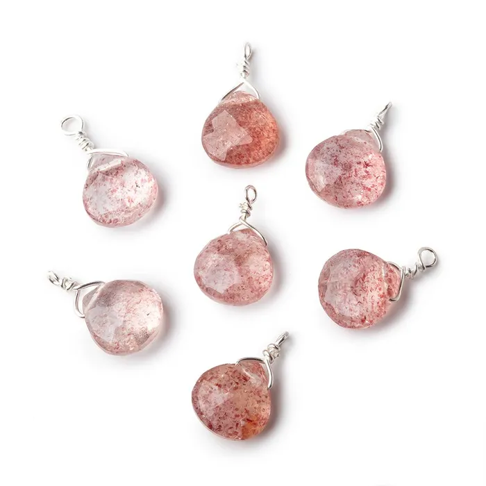 Necklaces Beadsofcambaycom 8mm Silver Wire Wrapped Strawberry Quartz Faceted Heart 1 Focal Pendant
