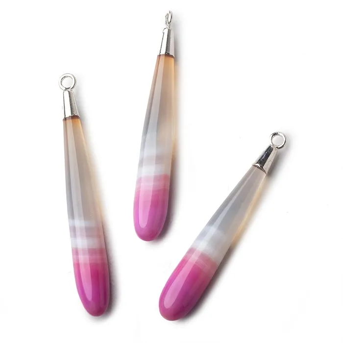 Necklaces Beadsofcambaycom Silver Leafed Hot Pink Banded Agate tear drop Pendant 1 focal bead 40x7mm Necklaces Beadsofcambaycom Silver Leafed Hot Pink Banded Agate tear drop Pendant 1 focal bead 40x7mm