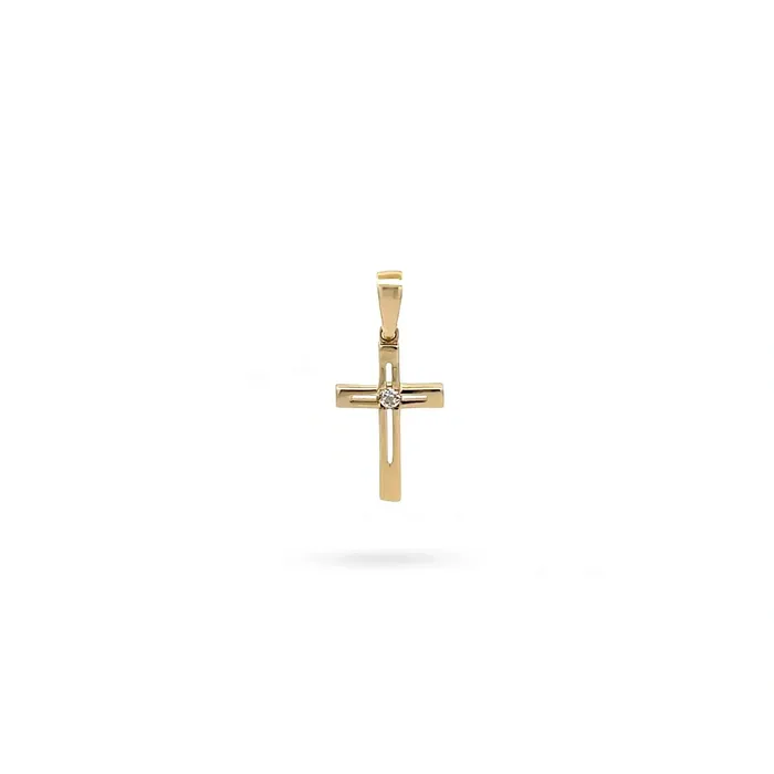Necklaces Senso Gold Gold necklace with cross pendant 14K with zirconia and clean design Senso Gold Shine