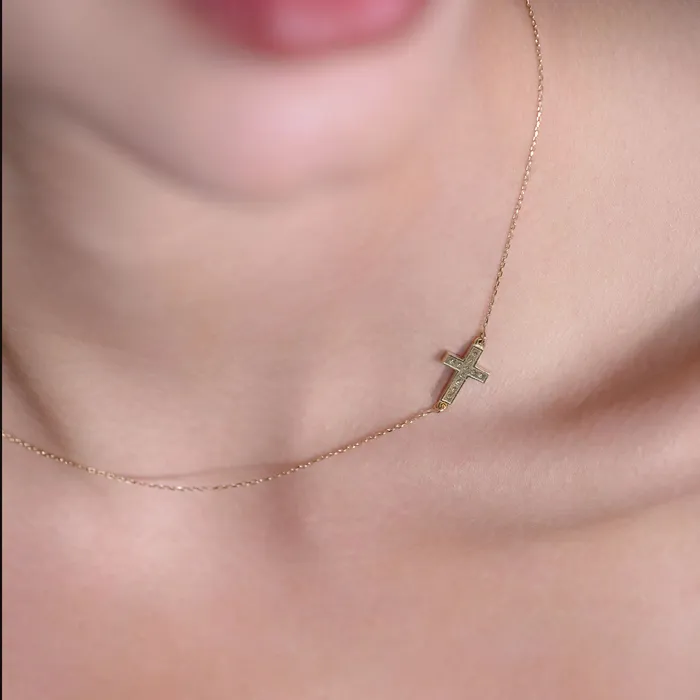 Necklaces Senso Gold Womens gold necklace Senso Gold Symbols with a cross inlaid with zirconia