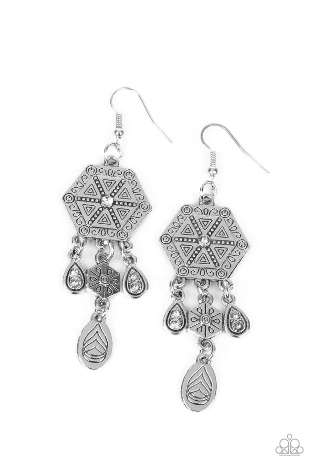 Paparazzi Accessories Earrings Dreamcatcher Delight White Earrings Jewelry by Bretta