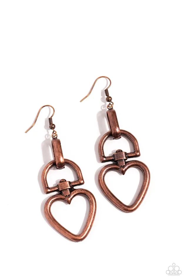 Paparazzi Accessories Earrings Padlock Your Heart Copper Earrings Jewelry by Bretta