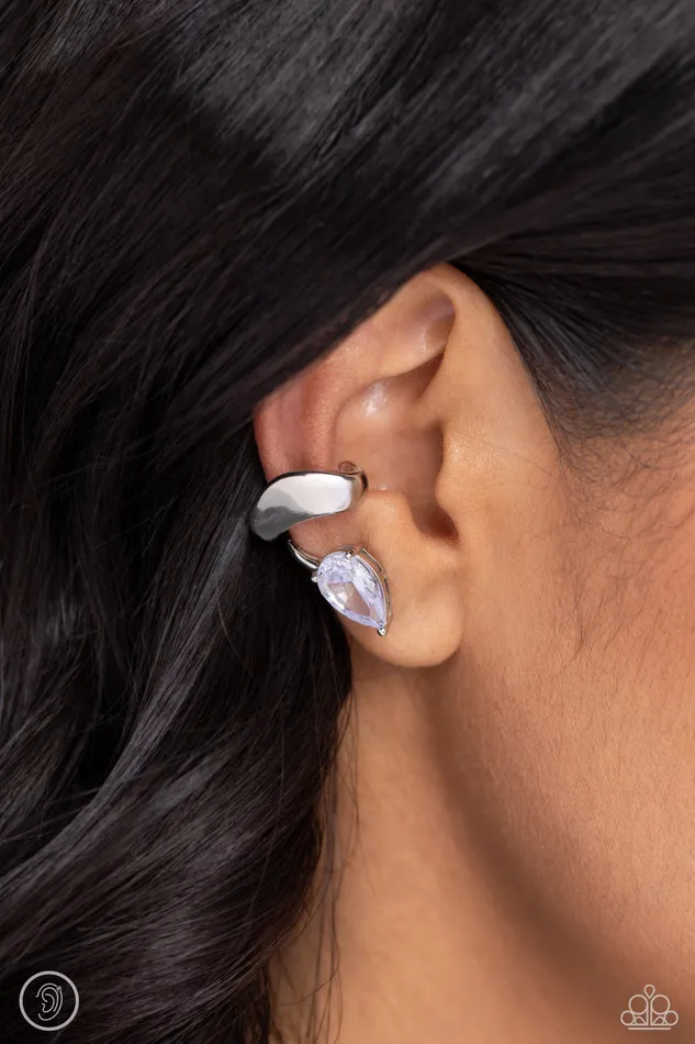 Paparazzi Accessories Earrings Twisting Teardrop White Ear Cuff Jewelry by Bretta