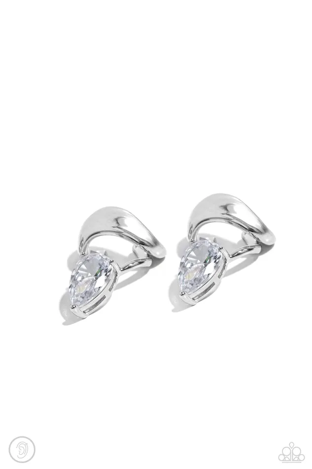 Paparazzi Accessories Earrings Twisting Teardrop White Ear Cuff Jewelry by Bretta