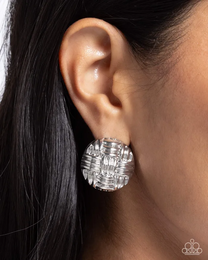 Paparazzi Accessories Earrings Woven Wisdom Silver Hinge Hoop Earrings Jewelry by Bretta