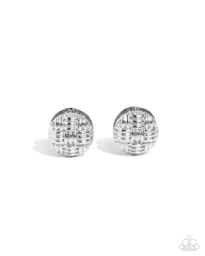 Paparazzi Accessories Earrings Woven Wisdom Silver Hinge Hoop Earrings Jewelry by Bretta