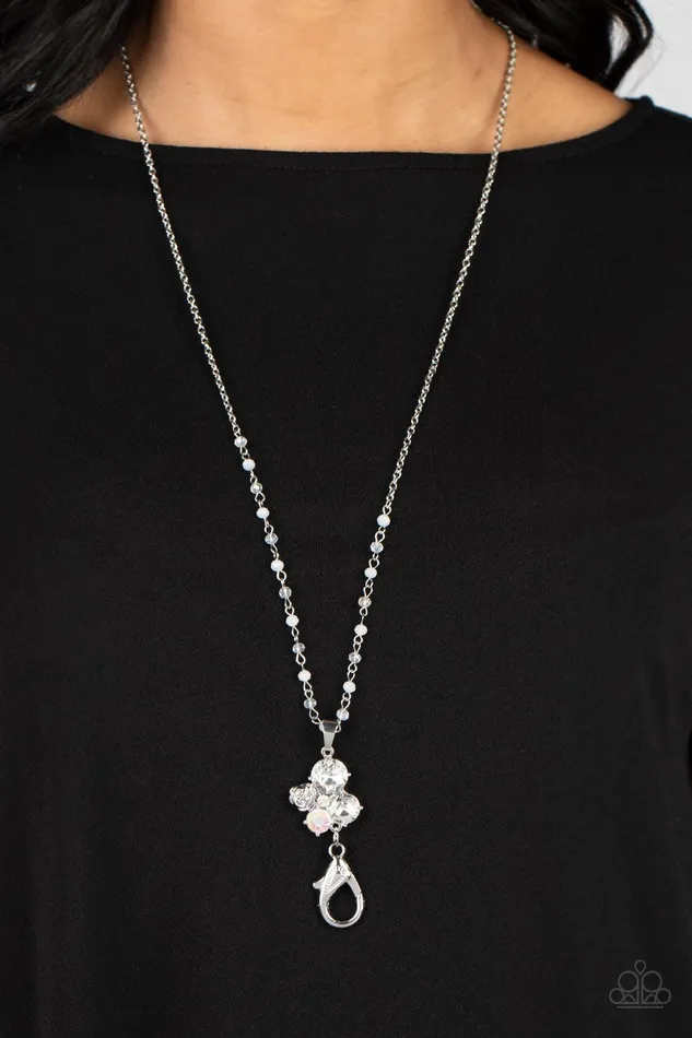Rainbow Bloom White Lanyard Necklace Jewelry by Bretta Paparazzi Accessories Necklaces