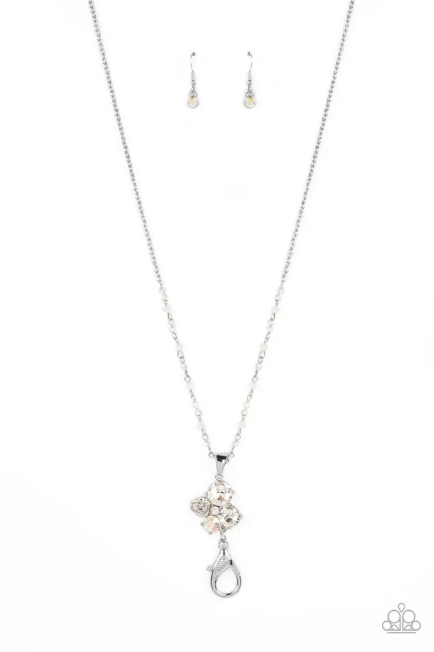 Rainbow Bloom White Lanyard Necklace Jewelry by Bretta Paparazzi Accessories Necklaces