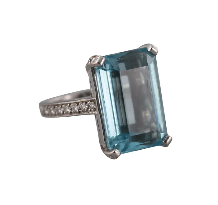 Rings Not Signed Platinum 15ct Aquamarine Diamond Ring