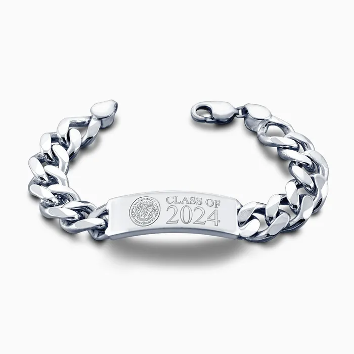 Sandy Steven Engravers Bracelets Engravable Mens 400Gauge Sterling Silver CubanLink Graduation ID Bracelet 15 mm