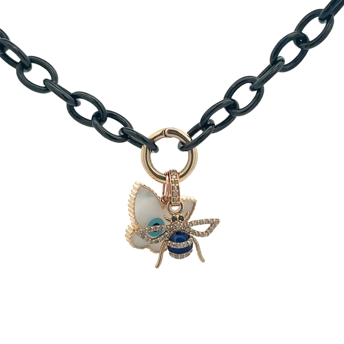 Sapphire And Diamond 14 Karat Bee and Butterfly Necklace YaninaCo Jewelry Necklaces